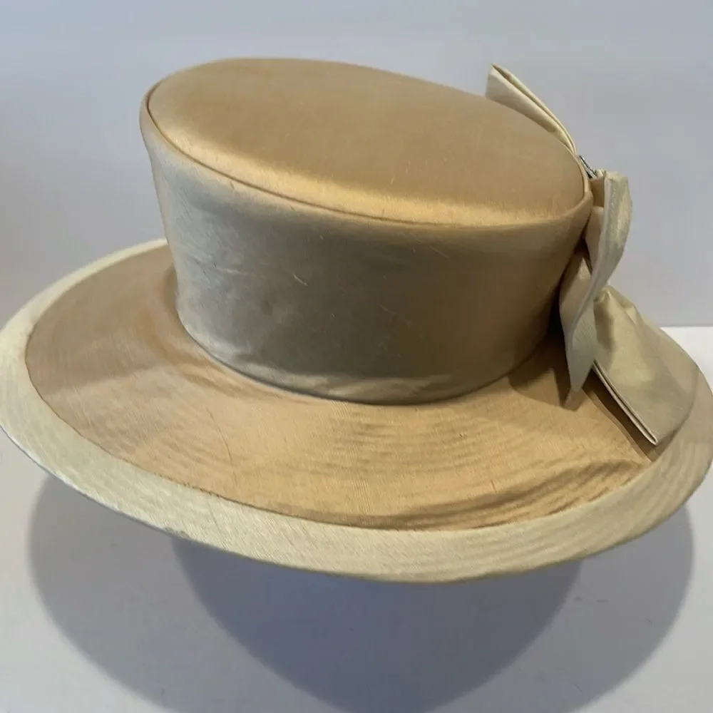 Vintage Donna Vina Couture Satin Hat with Bow Cream